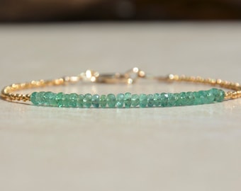 Natural Zambian Emerald May Birthstone Beaded Bracelet | Women's Gold Dainty Jewelry | Mothers Day Gift For Her