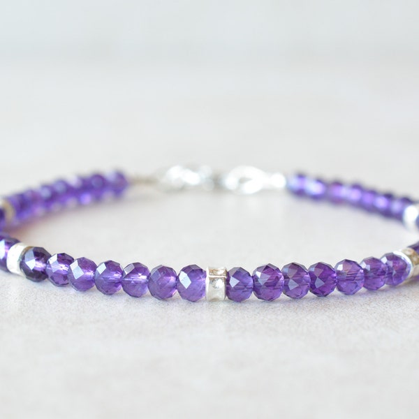 Amethyst February Birthstone Bracelet, Purple Beaded Gemstone Bracelet, Dainty Delicate Bracelet, Women's Jewelry, Mothers Day Gift for Her