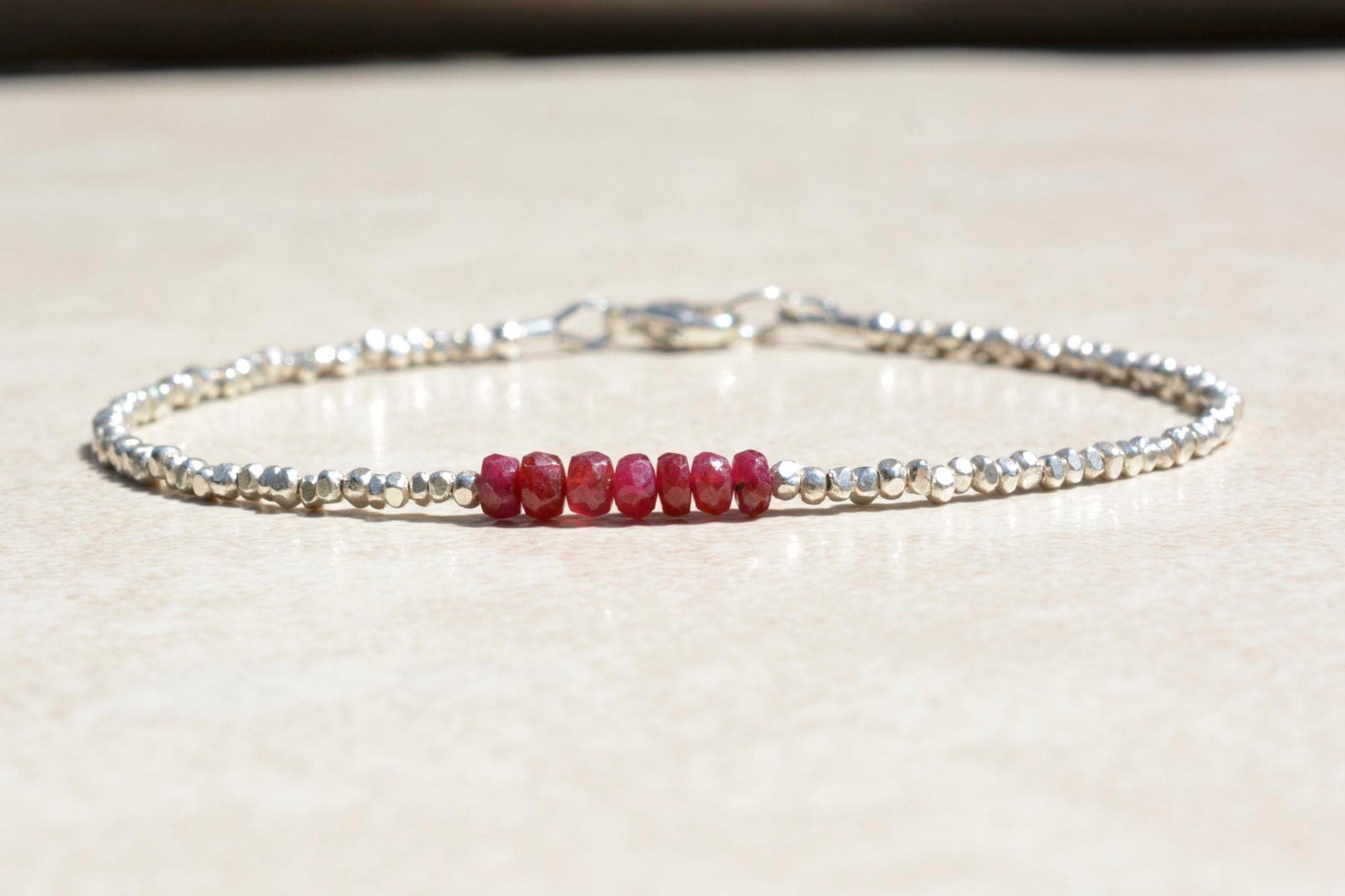 Ruby birthstone bracelet july birthstone hill tribe silver etsy