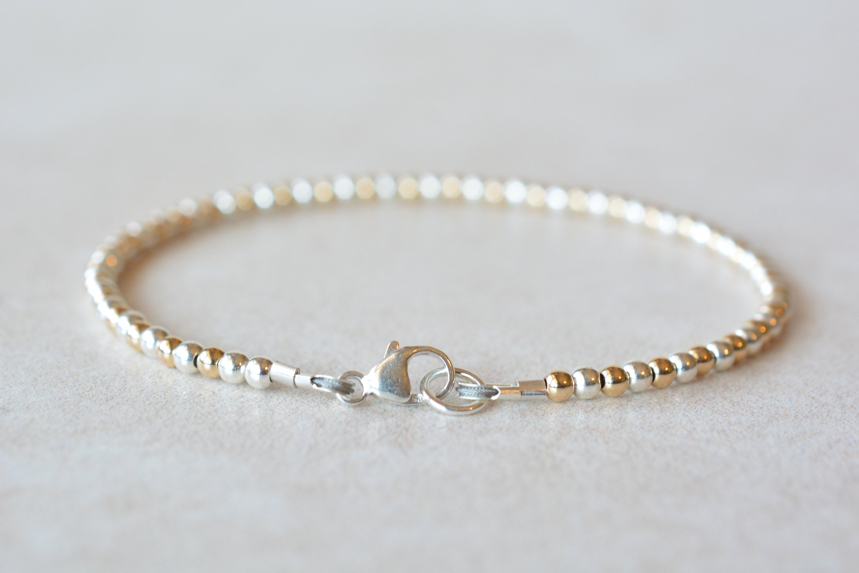 Yellow Gold Filled, Sterling Silver Bracelet, Round Beaded Ball ...