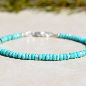 Bracelet turquoise de la Belle au bois dormant, pierre de naissance de décembre, bracelet de perles de pierres précieuses, turquoise naturelle de l'Arizona, cadeau d'anniversaire pour elle image 2