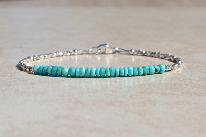 Natural Turquoise Sleeping Beauty Bracelet, Beaded Silver Bracelet for Women, December Birthstone Jewelry, Mothers Day Gift for Her immagine 3