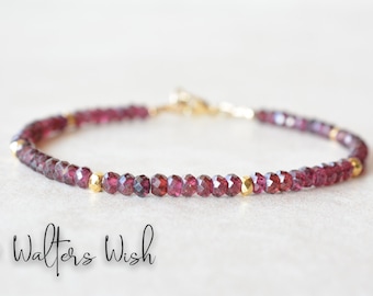 Garnet Bracelet, January Birthstone, Gold Gemstone Beaded Bracelet, Dainty Delicate Jewelry, Minimalist, Mothers Day Gift For Her