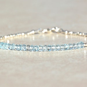 Aquamarine Bracelet, March Birthstone Bracelet, Dainty Gemstone Beaded Bracelet, Karen Hill Tribe Silver, Mothers Day Gift for Her