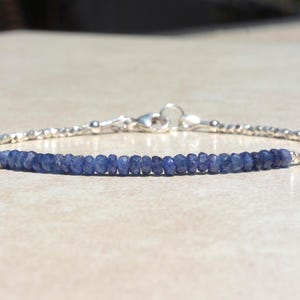 Natural Blue Burma Sapphire Gemstone Bracelet For Women, Dainty September Birthstone and Silver Stacking Bracelet, Birthday Gift For Her