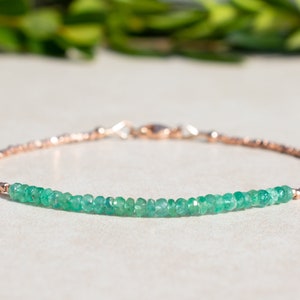 Natural Zambian Emerald May Birthstone Beaded Bracelet, | Dainty Women's Rose Gold Jewelry | Mothers Day Gift For Her