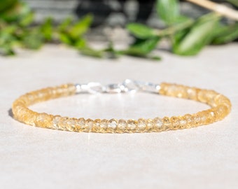 November Birthstone Bracelet for Women | Dainty Yellow Citrine Gemstone Beaded Jewelry | Mothers Day Gift for Her