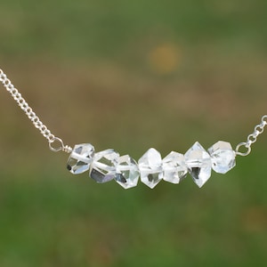Herkimer Diamond Bar Necklace, Sterling Silver, Delicate April Birthstone, Gemstone Jewelry, Hand Wire Wrapped, Mothers Day Gift for Her