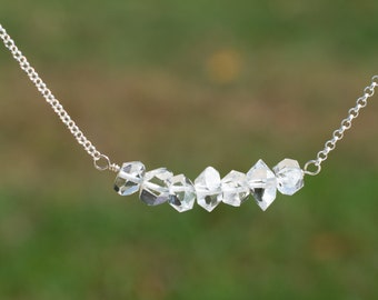 Herkimer Diamond Bar Necklace, Sterling Silver, Delicate April Birthstone, Gemstone Jewelry, Hand Wire Wrapped, Mothers Day Gift for Her