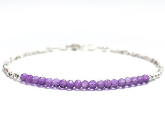 Amethyst Bracelet, February Birthstone Jewelry, Thin Dainty Beaded Gemstone Bracelet, Hill Tribe Sterling Silver, Mothers Day Gift for Her