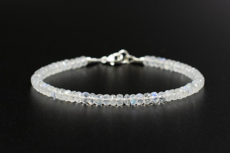 June Birthstone Bracelet, Natural Rainbow Moonstone, Dainty Beaded Gemstone Jewelry, Dainty Stacking Bracelet, Mothers Day Gift For Her image 2