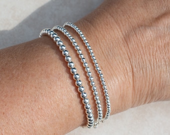 Sterling Silver Round Ball Beaded Bracelet, Bracelet for Women, Simple Jewelry, Dainty Stacking Bracelet, Mothers Day Gift for Her