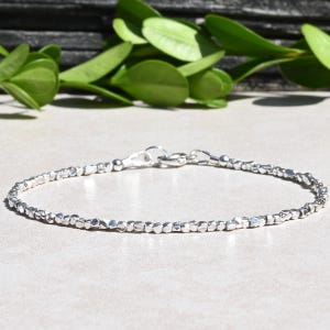 Karen Hill Tribe Thai Silver Bracelet, Ultra Delicate Beaded Bracelet, Dainty Sterling Silver Women&#39;s Bracelet, Birthday Gift for Her