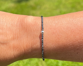 STRETCH BRACELET Shiny & Very Skinny 2-2.5mm Hematite Stretch Beaded Bracelet | Great Gift for Women and Men, Unisex