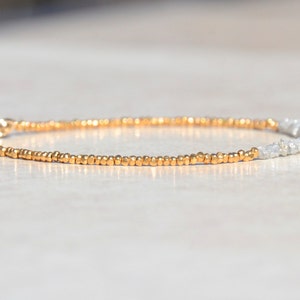 April Birthstone Diamond Bracelet, Raw Rough Diamonds, Beaded Gemstone Bracelet, Delicate Gold Vermeil Bracelet, Birthday Gift for Her image 4