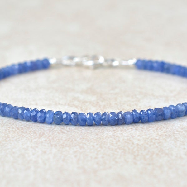 Natural Burma Blue Sapphire Beaded Bracelet | Dainty Women's September Birthstone Gemstone Jewelry | Perfect Stacking Gift For Her