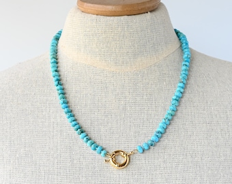 Hand Knotted Natural Kingman Turquoise Necklace with Gold Filled Clasp, Unique Gemstone Candy Necklace Un-Dyed, Mothers Day Gift for Her