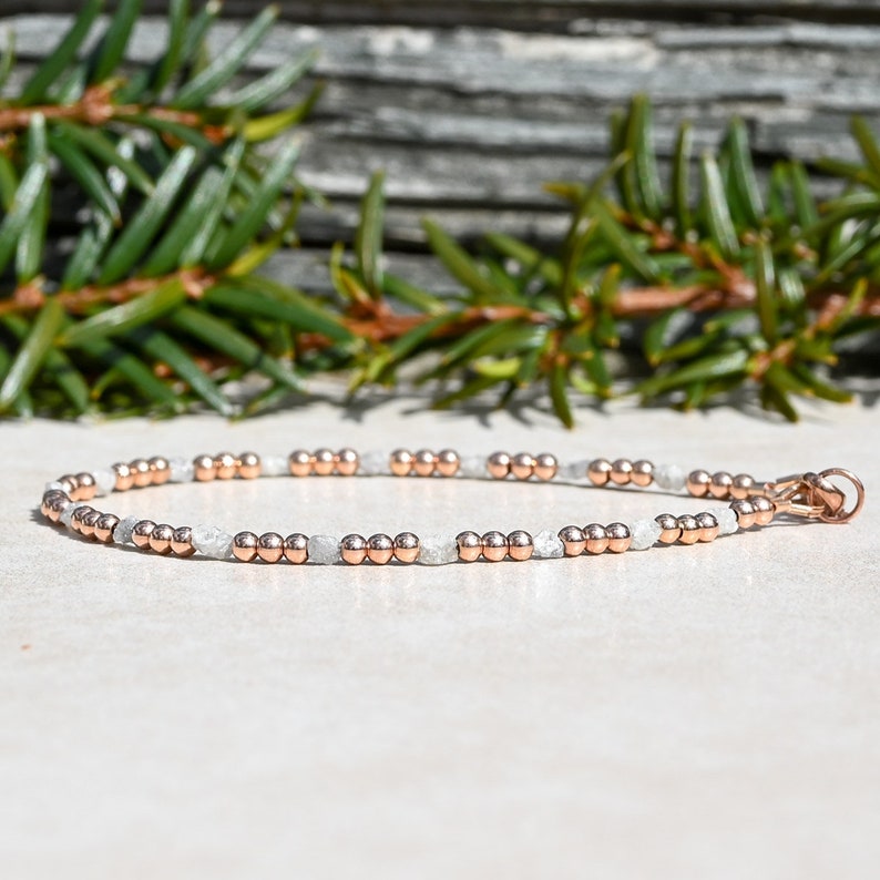 Raw Diamond Beaded Bracelet for Women, Delicate Rose Gold Filled April Birthstone Jewelry, Mothers Day Gift for Her immagine 3