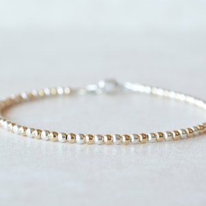 Yellow Gold Filled, Sterling Silver Bracelet, Round Beaded Ball Bracelet, Dainty Delicate Stacking Bracelet, Mothers Day Gift for Her