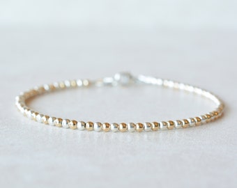 Yellow Gold Filled, Sterling Silver Bracelet, Round Beaded Ball Bracelet, Dainty Delicate Stacking Bracelet, Mothers Day Gift for Her