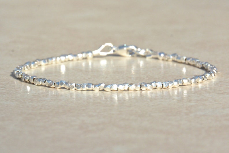 Karen Hill Tribe Silver Bracelet, Ultra Delicate Beaded Bracelet, Dainty Sterling Silver Women's Bracelet, Mothers Day Gift for Her image 3