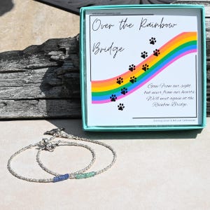 Personalized Loss of Pet Sympathy Gift, Rainbow Bridge Keepsake, Pet Memorial Remembrance Bereavement Bracelet, Cat Dog Birthstone Jewelry