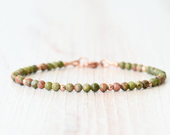 Natural Unakite Bracelet for Women, Spiritual Meditation Bracelet, Dainty Crystal Gemstone Beaded Bracelet, Mothers Day Gift For Her