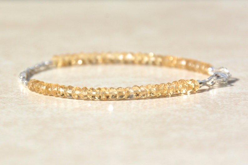 Citrine Gemstone Bracelet, November Birthstone, Silver Beaded Bracelet, Stacking Bracelet, Dainty Jewelry, Mothers Day Gift For Her image 2