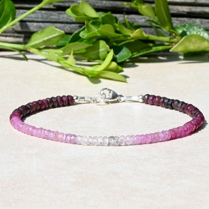 Ombre Natural Ruby Women&#39;s Gemstone Beaded Bracelet, July Birthstone, Handmade Birthday Gift For Her
