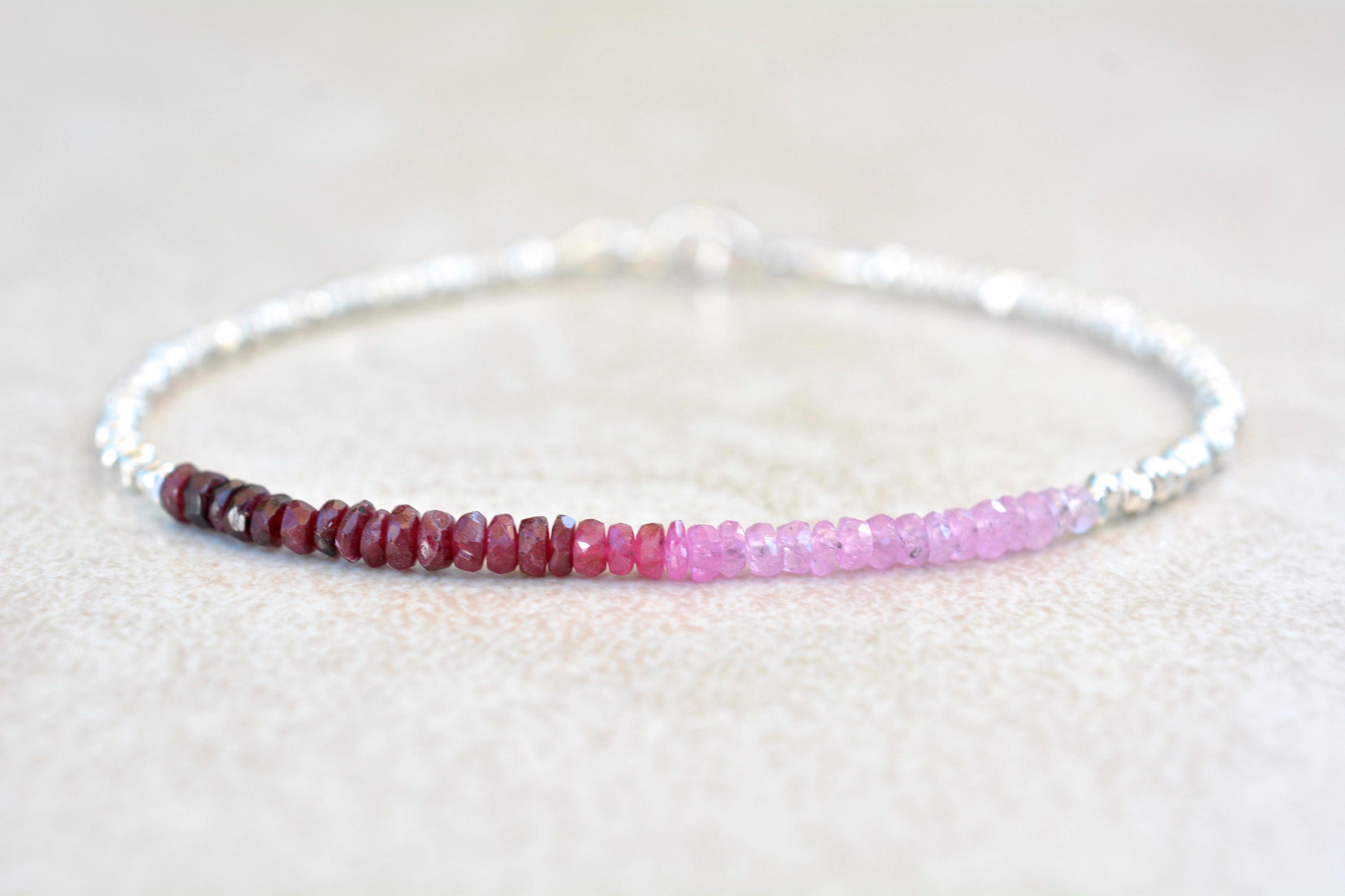 Ombre Shaded Genuine Ruby Gemstone Bracelet*Sterling Silver*July Birthstone Birthday factory Gift Idea for Her*Real Ruby Boho Stack*Gala