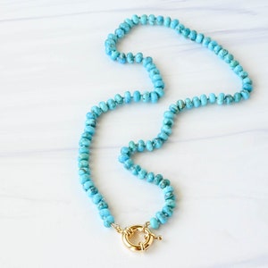 Hand Knotted Natural Kingman Turquoise Necklace with Gold Filled Clasp, Unique Gemstone Candy Necklace Un-Dyed, Mothers Day Gift for Her image 8