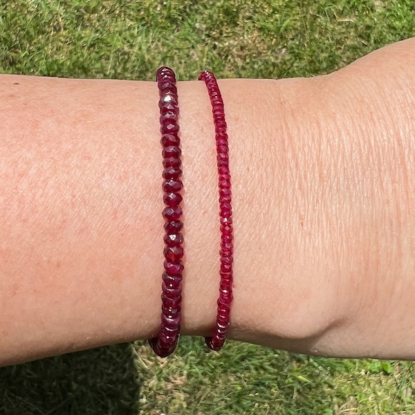 Natural Untreated Red Ruby Beaded Gemstone Bracelet in 2 Bead Sizes | May Birthstone Bracelet for Women | Mothers Day Gift for Her