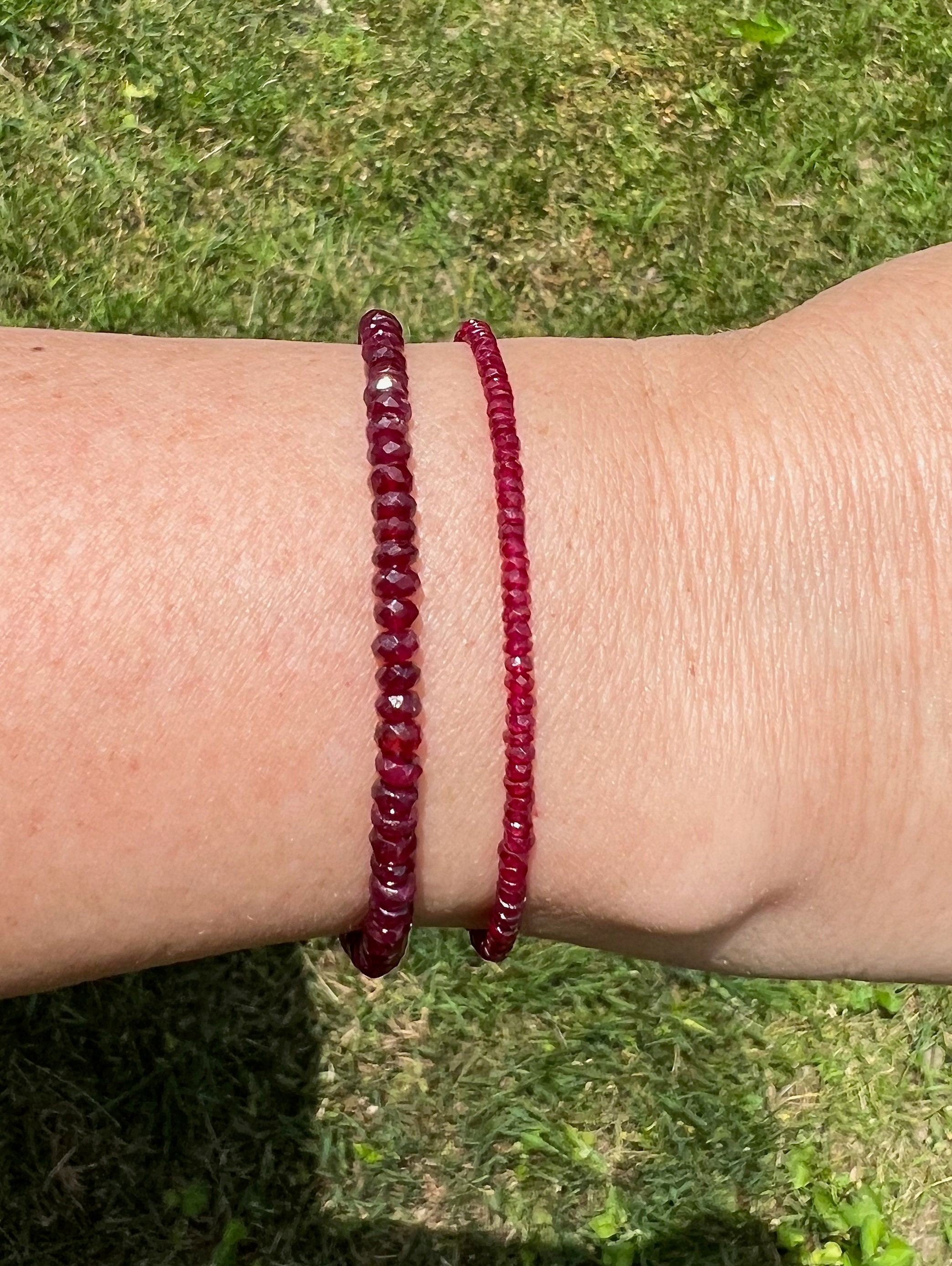 Ruby Glacé Collection - Semi Precious Rubies & 3mm Shiny Gold-Fill Beaded  Bracelet (2/3 pattern)