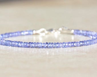 Tanzanite Bracelet, December Birthstone, Gemstone Beaded Women's Bracelet, Delicate Stacking Bracelet, Mothers Day Gift For Her