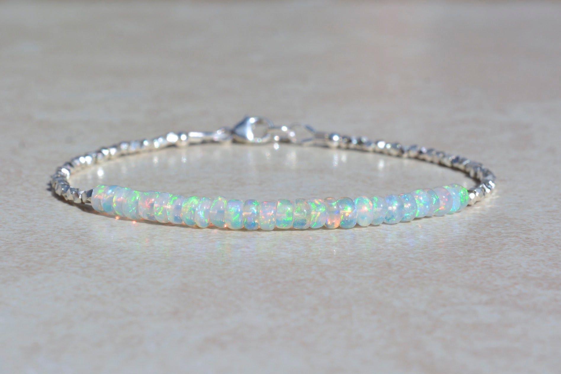 October Birthstone Bracelet, Ethiopian Opal Gemstone Beaded Bracelet,…
