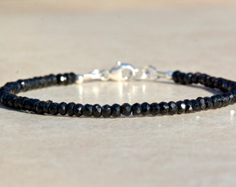 Black Spinel Gemstone Bracelet, Beaded Gemstone Bracelet, Layering Stacking Bracelet, Simple Jewelry, Mothers Days Gift for Her