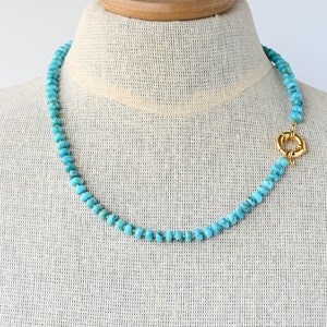 Hand Knotted Natural Kingman Turquoise Necklace with Gold Filled Clasp, Unique Gemstone Candy Necklace Un-Dyed, Mothers Day Gift for Her image 3