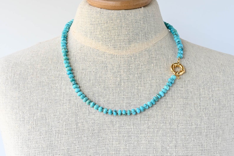 Hand Knotted Natural Kingman Turquoise Necklace with Gold Filled Clasp, Unique Gemstone Candy Necklace Un-Dyed, Mothers Day Gift for Her image 3