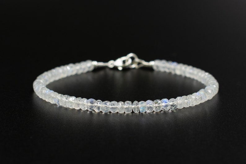 June Birthstone Bracelet, Natural Rainbow Moonstone, Dainty Beaded Gemstone Jewelry, Dainty Stacking Bracelet, Mothers Day Gift For Her image 5