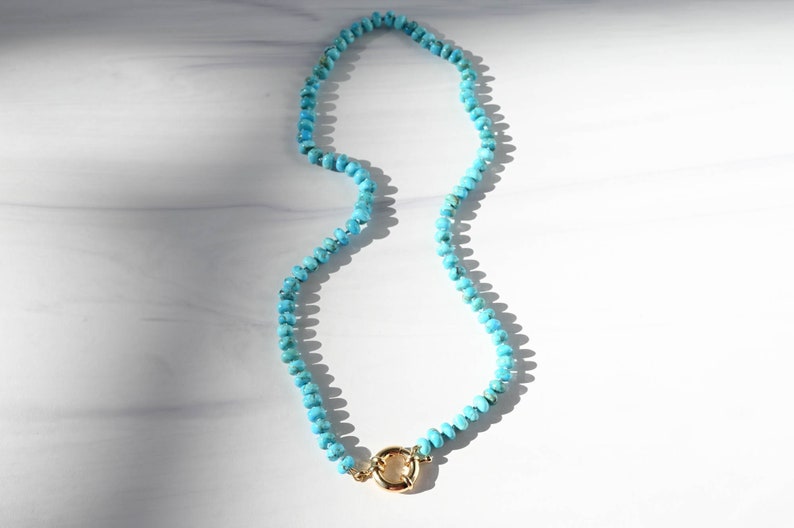 Hand Knotted Natural Kingman Turquoise Necklace with Gold Filled Clasp, Unique Gemstone Candy Necklace Un-Dyed, Mothers Day Gift for Her image 4