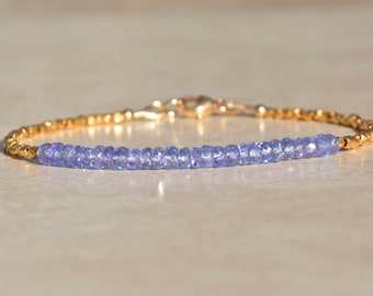 Tanzanite Bracelet, Gold Vermeil Beaded Gemstone Bracelet, December Birthstone Bracelet, Stacking Bracelet, Mothers Day Gift For Her