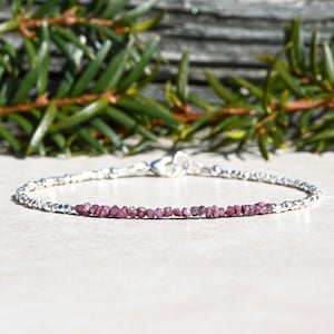 Raw Pink Diamond and Karen Hill Tribe Beaded Bracelet, Delicate April Birthstone Bracelet for Women, Mothers Day Gift for Her