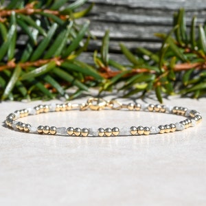 Natural Raw Diamond Beaded Bracelet for Women, Delicate Gold April Birthstone Jewelry, Mothers Day Gift for Her