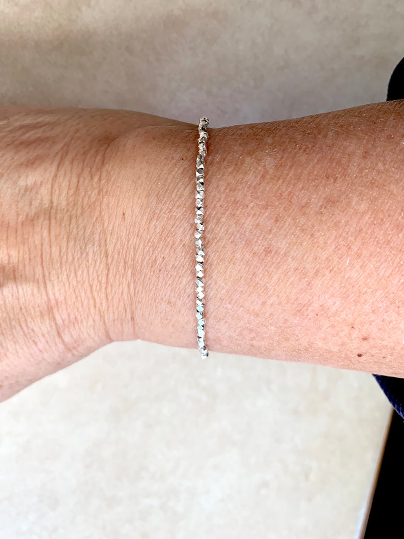Karen Hill Tribe Silver Bracelet, Ultra Delicate Beaded Bracelet, Dainty Sterling Silver Women's Bracelet, Mothers Day Gift for Her image 2