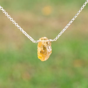 Raw Citrine Gemstone Necklace, November Birthstone Sterling Silver Pendant Jewelry, Womens Delicate Chain Necklace, Birthday Gift For Her