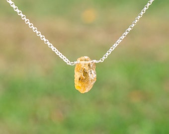 Raw Citrine Gemstone Necklace, November Birthstone Sterling Silver Pendant Jewelry, Womens Delicate Chain Necklace, Mothers Day Gift For Her