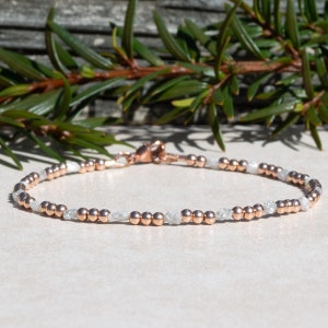 Raw Diamond Beaded Bracelet for Women, Delicate Rose Gold Filled April Birthstone Jewelry, Mothers Day Gift for Her immagine 1