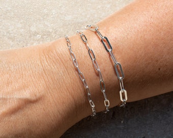 Sterling Silver Paperclip Chain Bracelet, Modern Minimalist Stacking Bracelet, Unisex Jewelry, Men and Women's Bracelet, Birthday Gift