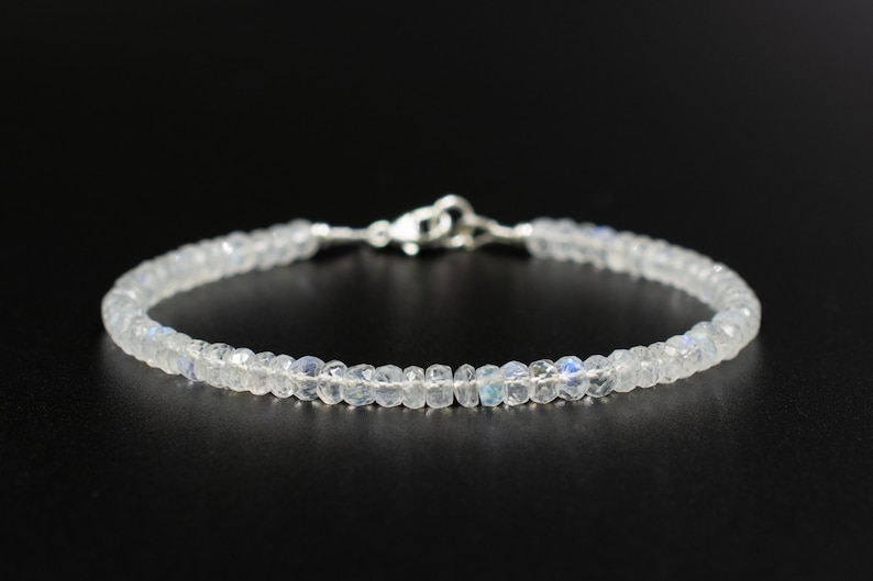 June Birthstone Bracelet, Natural Rainbow Moonstone, Dainty Beaded Gemstone Jewelry, Dainty Stacking Bracelet, Mothers Day Gift For Her image 6