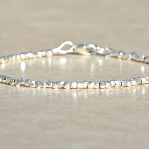 Karen Hill Tribe Silver Bracelet, Ultra Delicate Beaded Bracelet, Dainty Sterling Silver Women's Bracelet, Mothers Day Gift for Her